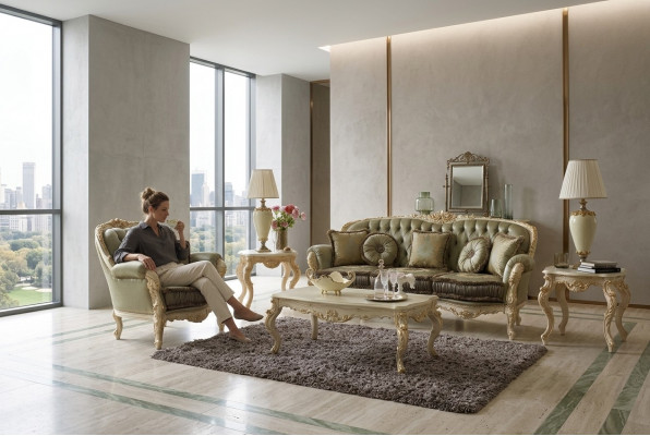 Zitbankstel 3+2 zits Design bekleden bankstellen Textiel Relax Klassiek Nieuw Bruin