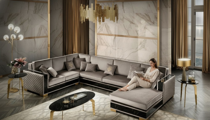 Woonlandschap hoekbank U-vorm bank Zitbank gestoffeerde bank Sofa's Meubels Bank Italië.
