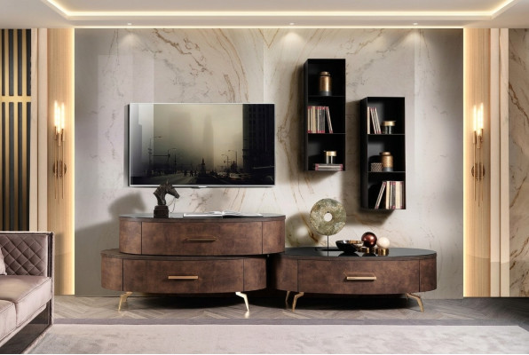 Ontwerp woonwand dressoir tv-meubel dressoir 4-dlg. Set wandplank Nieuw