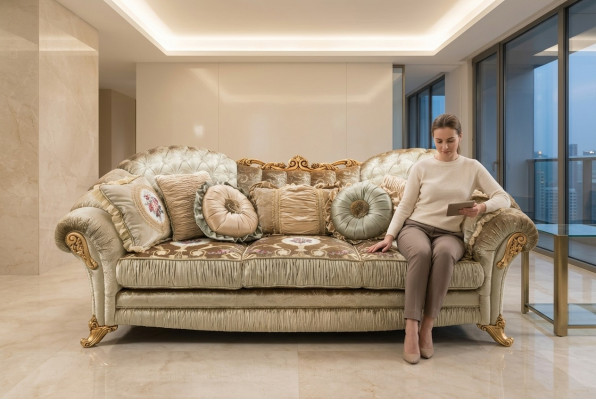 Barok Rococo 3-zits bank Stoffen bank Luxe design Italiaanse meubels