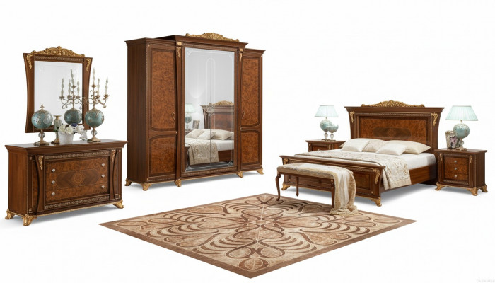 Barok Rococo Luxe Set Beddensets Nachtkastje Kledingkast 7-delig Slaapkamer