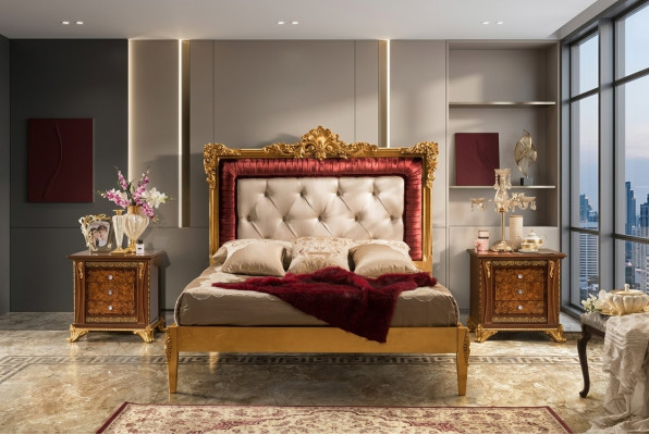 Bed 2x Nachtkastje Slaapkamer Set Designer Luxe Bedden Hotel Compleet 3-delig.