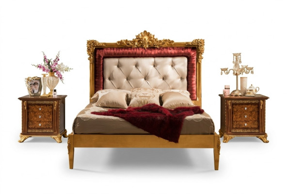 Bed 2x Nachtkastje Slaapkamer Set Designer Luxe Bedden Hotel Compleet 3-delig.