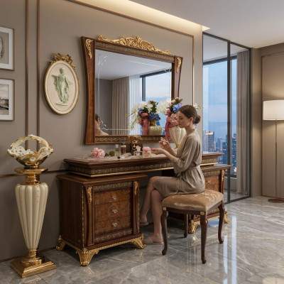 Kaptafel met spiegelconsole commode slaapkamer krukje compleet