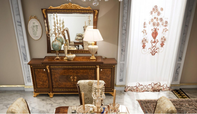 Kommodenset Italiaanse meubels 2-delig. Ladenkast met spiegel massief hout dressoir