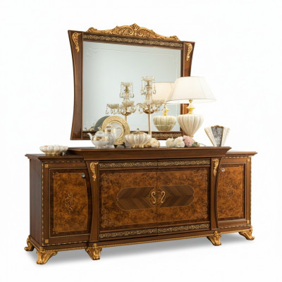 Kommodenset Italiaanse meubels 2-delig. Ladenkast met spiegel massief hout dressoir