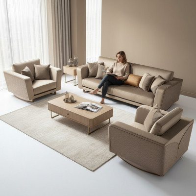 Sofaset 3-zits Set Design Bank Bekleding Banken Leder Italiaanse meubels