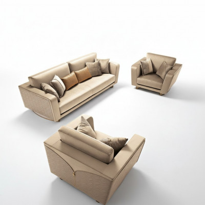 Sofaset 3-zits Set Design Bank Bekleding Banken Leder Italiaanse meubels