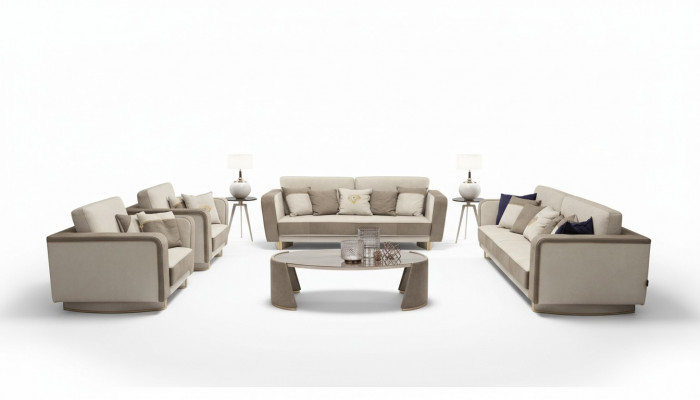 Luxe meubelbankstel bank bank stof 3 3 1 1 zits salontafel hout 5-delig.