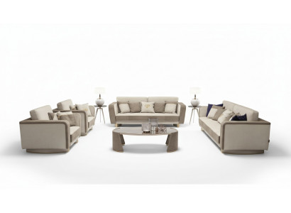 Luxe meubelbankstel bank bank stof 3 3 1 1 zits salontafel hout 5-delig.
