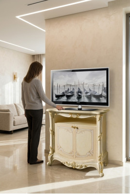 TV-meubel RTV woonkamer design rek Beige houten planken Lowboard Italië nieuw