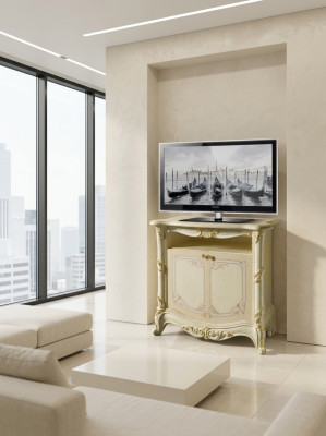 TV-meubel RTV woonkamer design rek Beige houten planken Lowboard Italië nieuw