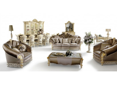 Luxe meubilair bankstel bank sofa bekleding 3+1+1 zit + salontafel hout nieuw