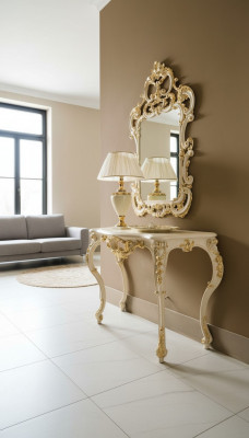 Klassieke spiegel kaptafel console tafel goud hout slaapkamer meubels 2-delig