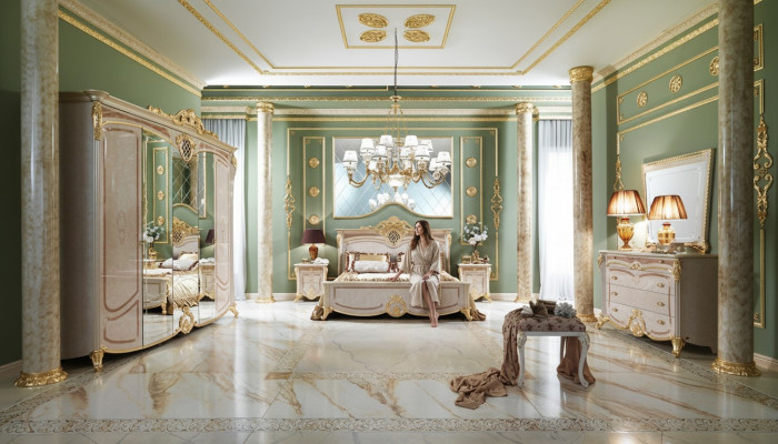 Ontwerp slaapkamer compleet set bed nachtkastje dressoir nieuw Italië 6 delige sets.