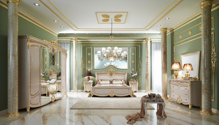 Ontwerp slaapkamer compleet set bed nachtkastje dressoir nieuw Italië 6 delige sets.