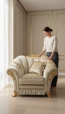 Fauteuil Stoel Bekleding TV Leer Textiel Stof Beige Ontwerp Lounge Club Relax