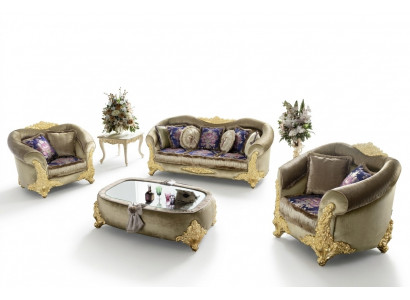 Bank Bank Fluweel Bekleding Stoel 3+1+1 Zits Design Bankstellen Banken Hout Nieuw Set