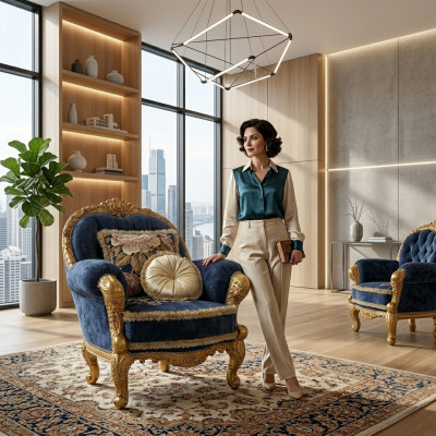 Klassiek ontwerp fauteuil woonkamer eenzitsbank bank loungeclub hotel luxe