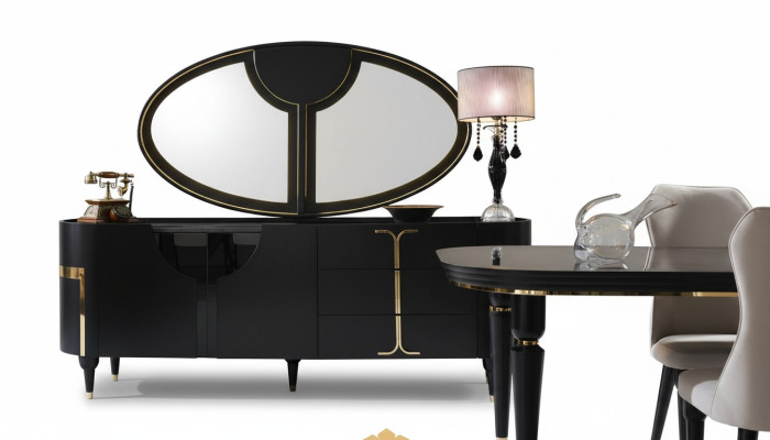 Kommode dressoir meubels kast set 2-delig dressoir spiegel groep hout