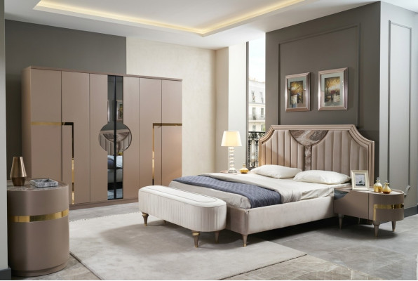 Slaapkamer Bed Nachtkastje Kledingkast Commode Krukje Set van 6 stuks Nieuw