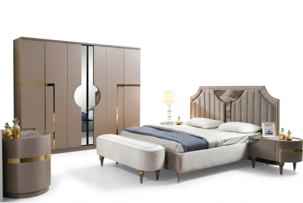 Slaapkamer Bed Nachtkastje Kledingkast Commode Krukje Set van 6 stuks Nieuw