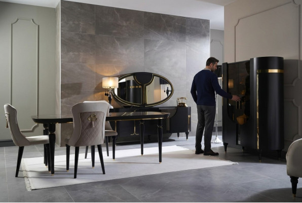 Tafelset garnituur eettafel 4 stoelen luxe stijl meubels stoelgroep commode 8-delig