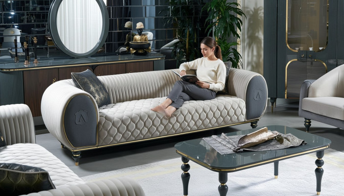 Driepersoonsbank 3-zits stof luxe bank bank grote bekleding 230 cm ontwerper