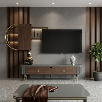 Houten design tv meubels planken kasten wandplanken wandkasten bijzettafel laag dressoir