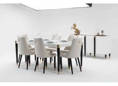 Eetkamerset meubelset compleet design fauteuil 6x stoelen gestoffeerd textiel stof