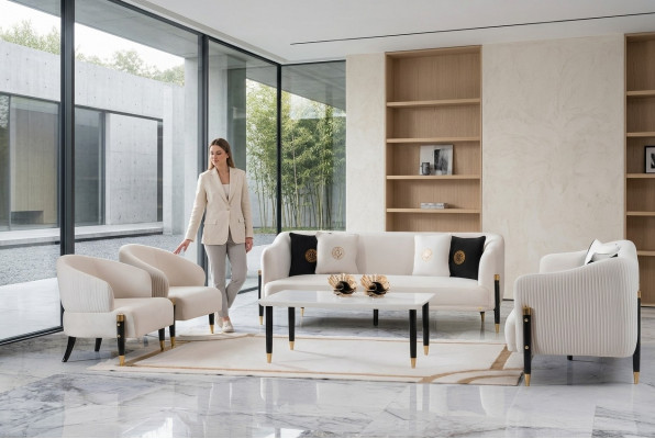 Bankstel Designbanken Bank Bank Fluweel Bekleding Zitplaatsen 3+3+1+1 Zits Bankstel