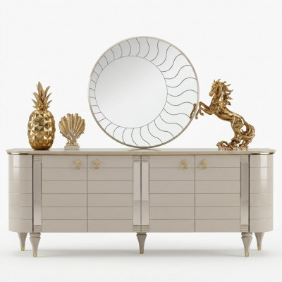 Houten dressoir meubels kast set 2-delig commode spiegelgroep