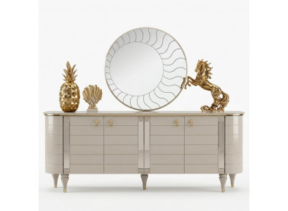 Houten dressoir meubels kast set 2-delig commode spiegelgroep