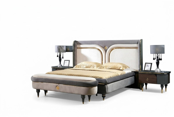 Bed 2x Bedside table 3-piece Set Beds Double bed Bedroom Hotel Marriage Luxury New