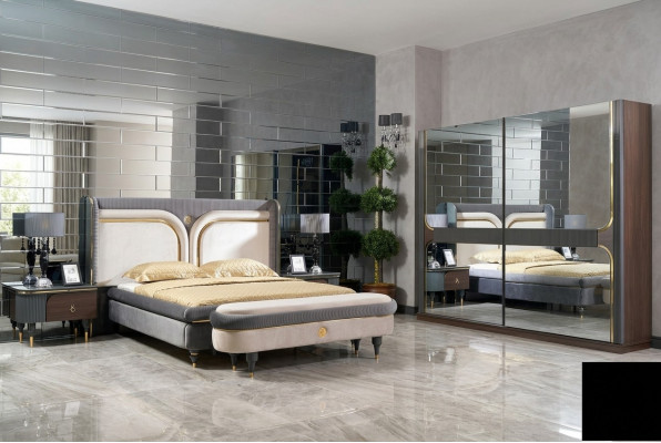 Set Slaapkamer Bed Nachtkastje Kledingkast Kruk Luxe Design 5-delig