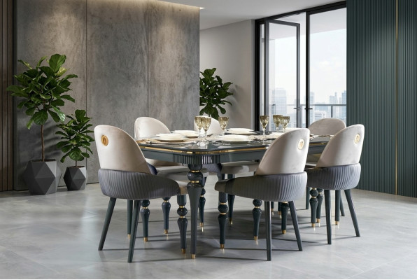 Eetkamer set Eetgroep Houten tafel Tafels Compleet 7-delig Set Eettafel 6x Stoelen