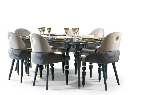 Eetkamer set van fluweel textiel stoel 6x stoelen groep set woon hout echt