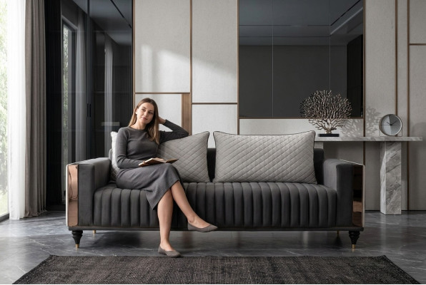 Driepersoonsbank gestoffeerde designbank 3-zits bankstellen modern zwart nieuw