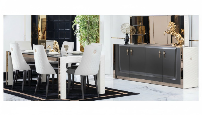 Eetkamerset Tafel 6x Stoel Commode Spiegel Italiaanse Stijl Groep Nieuw