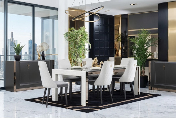 Ontwerp Luxe Tafels Eetkamer Italiaanse Meubelen Tafel Armstoel 6x Stoelen Nieuw