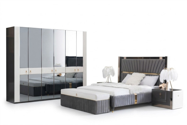 Slaapkamer Compleet Set Bed Nachtkastje Kruk 5-delige Ontwerp Houten Meubelsets Nieuw