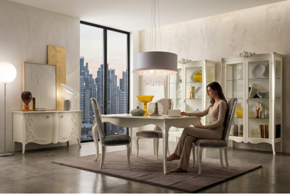 Garnituur set tafel 4x stoelen stoel vitrine set commode eetkamer 8-delig eetkamer