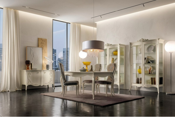 Garnituur set tafel 4x stoelen stoel vitrine set commode eetkamer 8-delig eetkamer