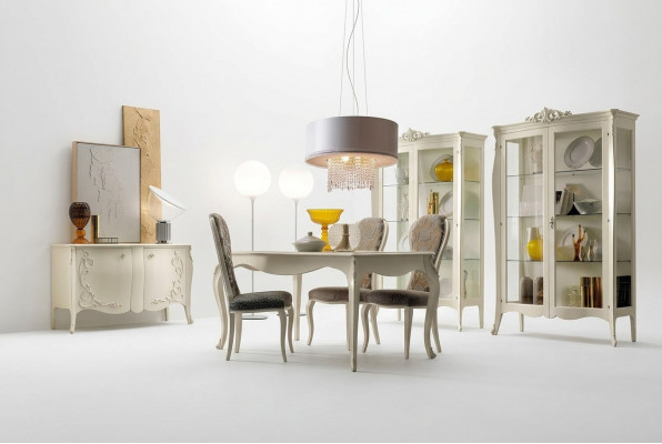 Garnituur set tafel 4x stoelen stoel vitrine set commode eetkamer 8-delig eetkamer