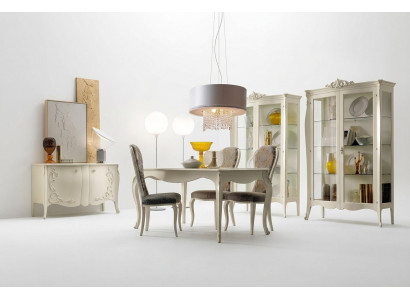 Garnituur set tafel 4x stoelen stoel vitrine set commode eetkamer 8-delig eetkamer