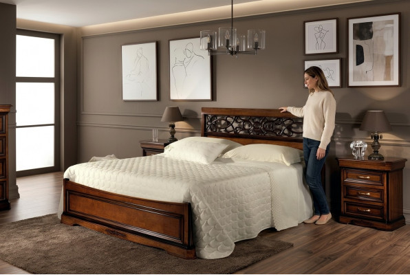 Bed 2x Nightstand Bedroom Set Table Beds Complete Wood Set Baroque 3-piece.