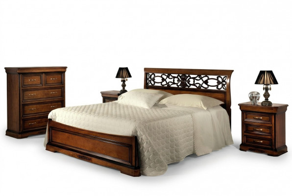 Bed 2x Nightstand Bedroom Set Table Beds Complete Wood Set Baroque 3-piece.