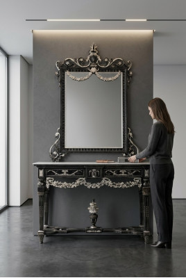 Klassieke spiegel kaptafel console tafel wit hout slaapkamer meubels 2-delig