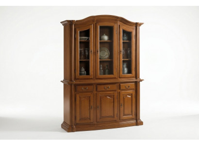 Massief houten vitrine woonkamer meubels dressoir Massief houten vitrinekast met glazen deuren.