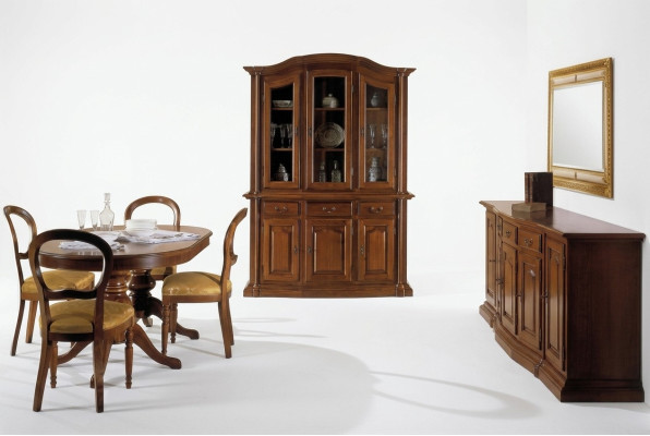 Ontwerp eetkamerset 7-delige set houten meubilair commode 4 stoelen tafel vitrine nieuw